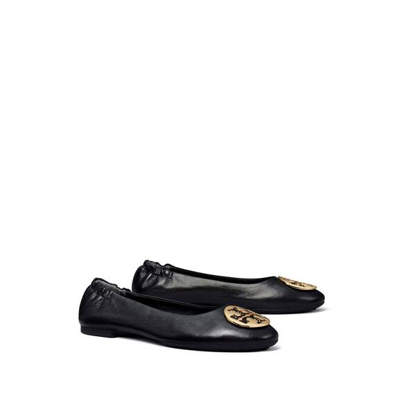 Tory Burch Women's Black Leather Reva Ballet Flats Size Size 7.5 - Picture 2 of 16